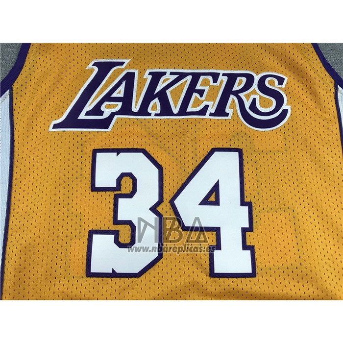 Camiseta Los Angeles Lakers Shaquille O'Neal NO 34 Mitchell & Ness 1999-00 Amarillo